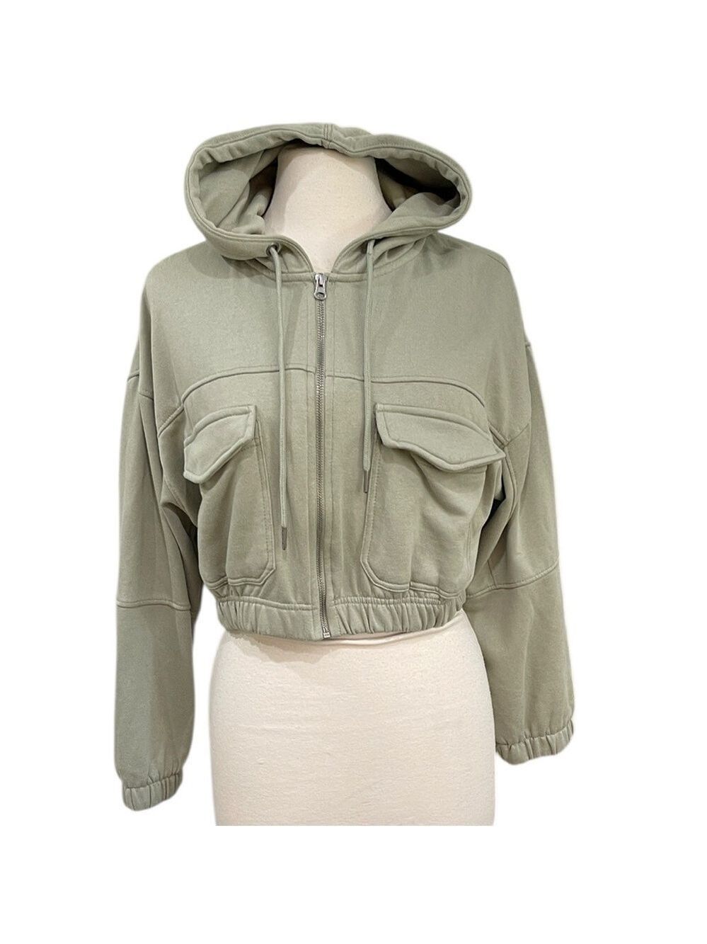 Ashley Vintage Charm Cropped Hoodie Full Zip Sweatshirt SZ XL Green